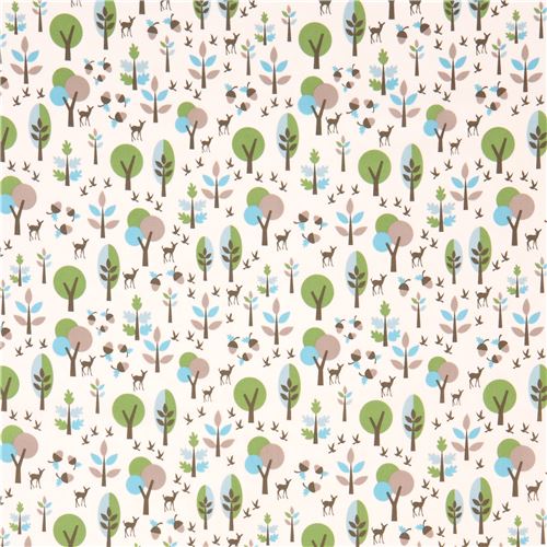 white with deer tree forest organic fabric by Copenhagen Print Factory ...