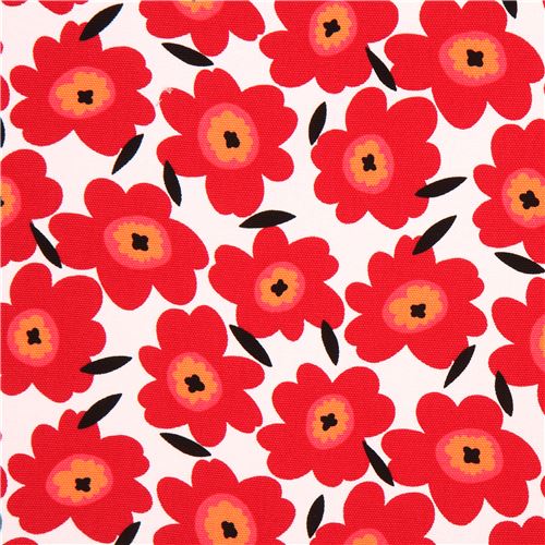 white with red flower laminate fabric from Japan - modeS4u