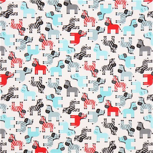 white zebra animal fabric turquoisegrey Robert Kaufman Fabric by