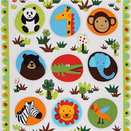 blanche animaux de zoo en tissu motif de grande Robert Kaufman Tissu