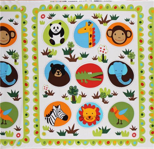 weisser Zoo Tiere Stoff grosses Motiv Robert Kaufman 2
