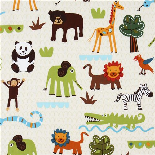 white zoo animals fabric by Robert Kaufman designer 1