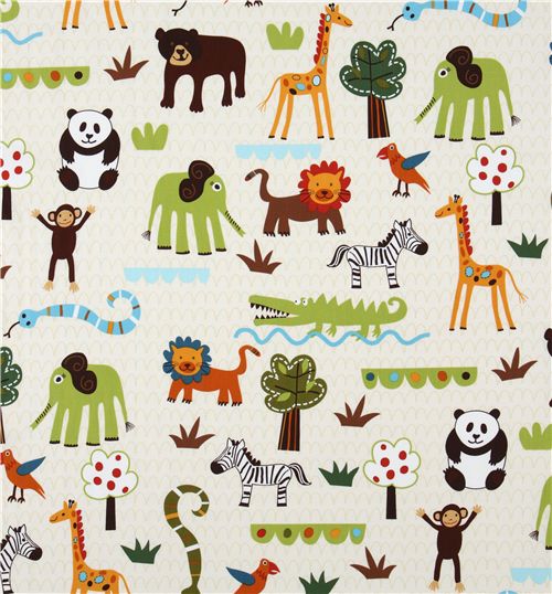 white zoo animals fabric by Robert Kaufman designer 2