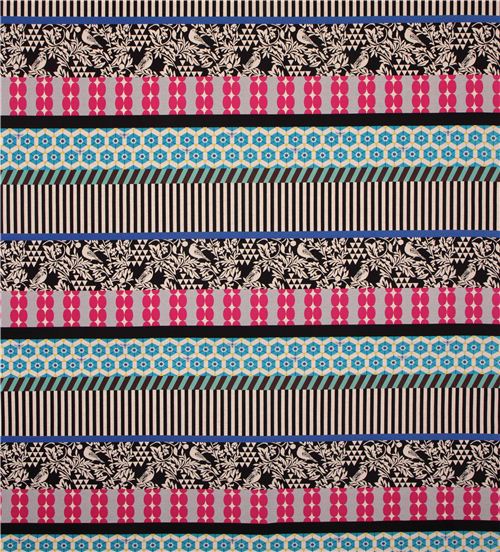 wide bird stripe echino poplin fabric gara black pink 2