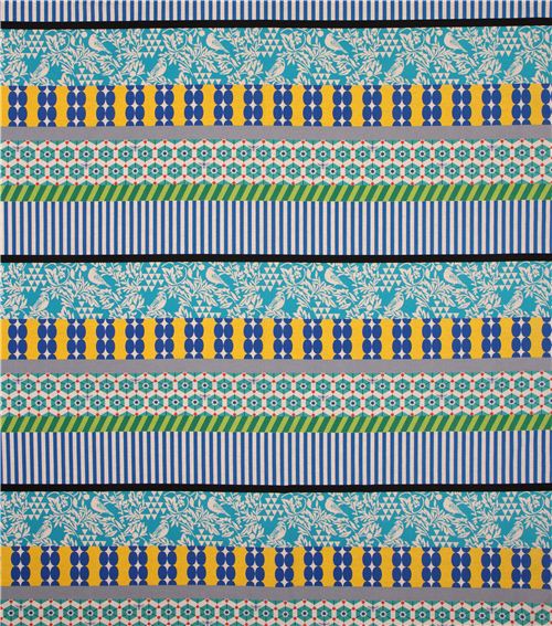 wide bird stripe echino poplin fabricgara blue yellow 2
