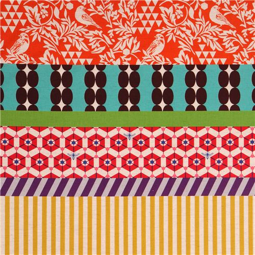 wide bird stripe echino poplin fabricgara orange yellow 1