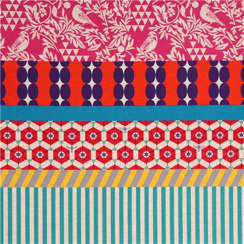 wide bird stripe echino poplin fabricgara pink orange 1