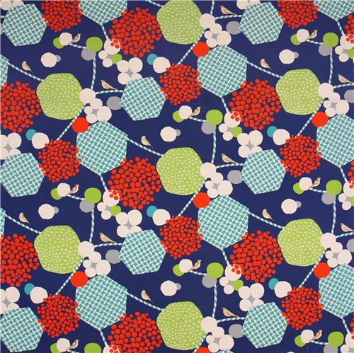 wide blue bird berry echino poplin fabric seed - modeS4u