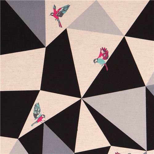 wide mosaic echino poplin fabric black bird triangle 1