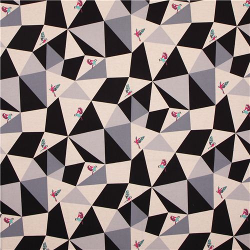 wide mosaic echino poplin fabric black bird triangle 2