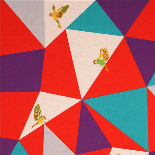 wide mosaic echino poplin fabric red bird triangle 1
