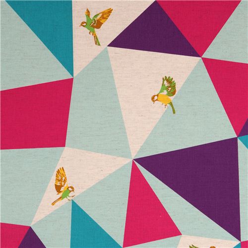 wide mosaic echino poplin fabric turquoise bird triangle 1