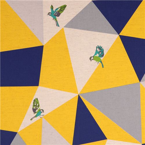 wide mosaic echino poplin fabric yellow bird triangle 1