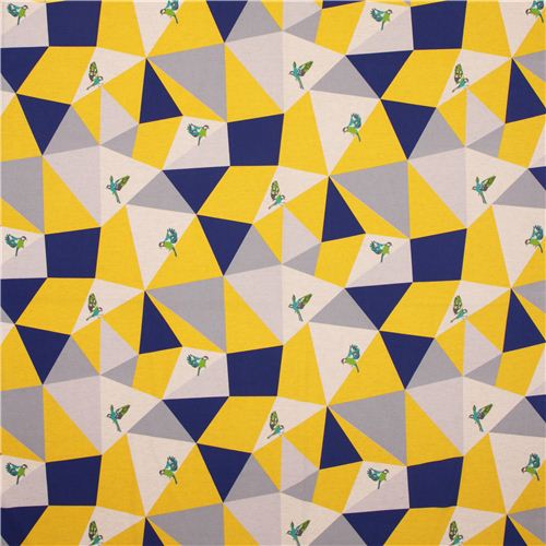 wide mosaic echino poplin fabric yellow bird triangle 2