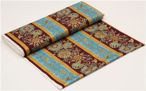 wine red flower stripe fabric with gold Timeless Treasures 3