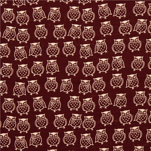 wine red structured owl fabric by Cosmo from Japan 2