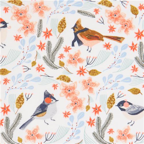 winter bird fabric by Dear Stella in white 1