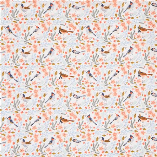 winter bird fabric by Dear Stella in white 2