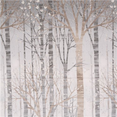 winter forest mist silver metallic fabric Sound of the Woods by Robert ...