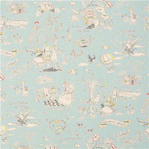 wizard of oz illustrations on blue fabric from Japan Fabric by Japanese ...