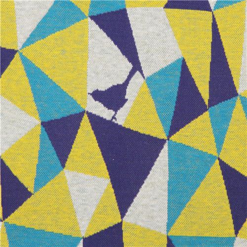 yellow- turquoise triangle geo bird Jacquard echino fabric  1