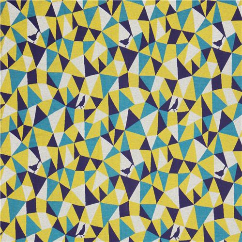 yellow- turquoise triangle geo bird Jacquard echino fabric  3