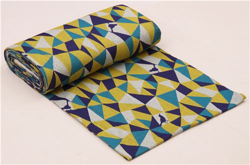 yellow- turquoise triangle geo bird Jacquard echino fabric  4