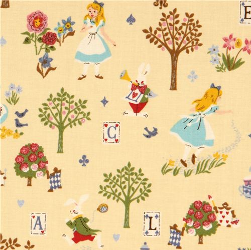 yellow Alice in Wonderland glitter Kokka fabric Japan 1