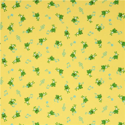 yellow Cosmo frog fabric with musical notes from Japan 2