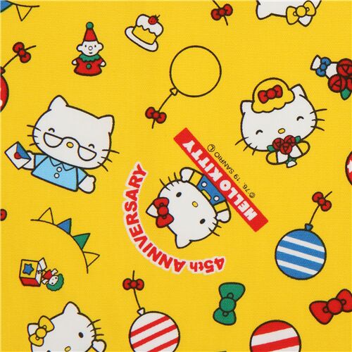 tessuto giallo Hello Kitty 45th anniversary oxford palloncini