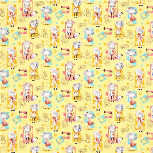 yellow Japanese Anime girl fabric from the USA 2