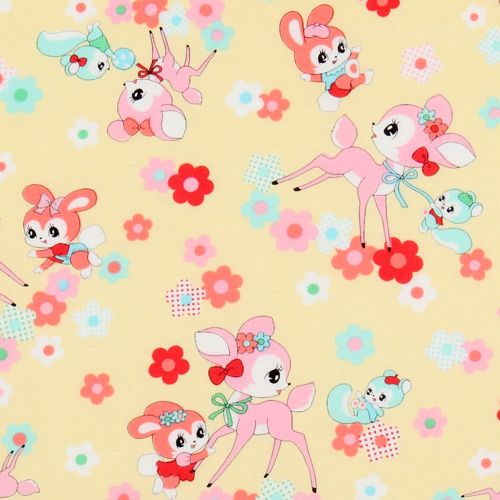 yellow Japanese fabric deer squirrel bunnies 1
