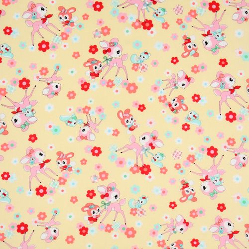 yellow Japanese fabric deer squirrel bunnies 2