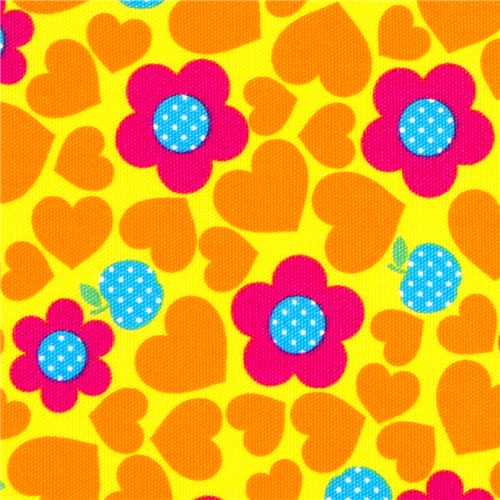 yellow Japanese flower fabric with apples hearts 1