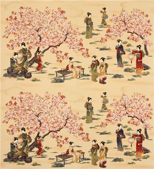 yellow Japanese geisha Asia fabric Robert Kaufman USA Asia Fabric
