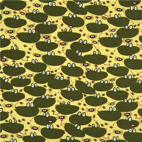 yellow Michael Miller fabric funny frogs and spiders 2