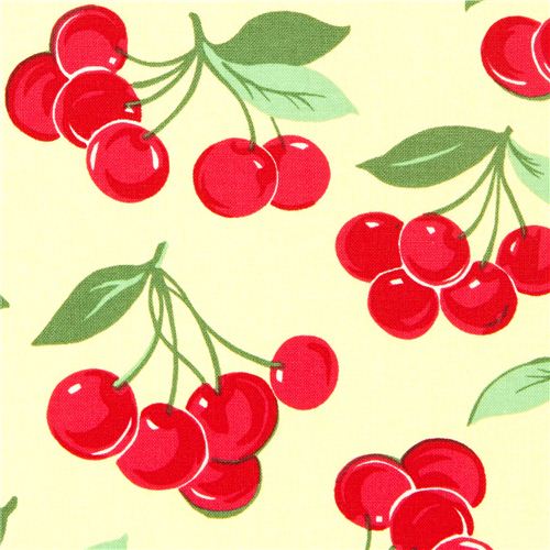 yellow Michael Miller fabric with red cherries Fabric by Michael Miller ...