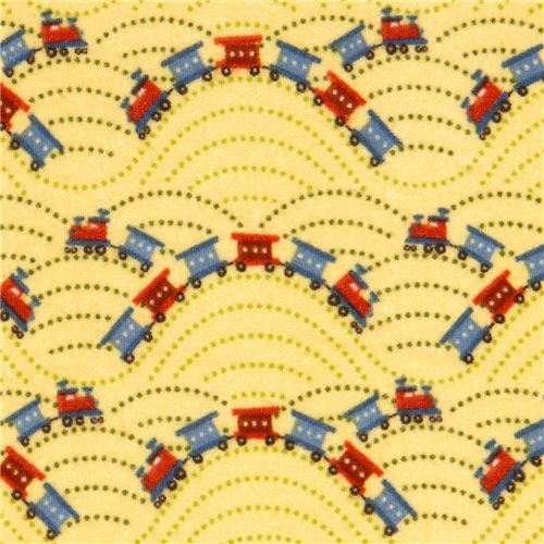 yellow Riley Blake flannel fabric train locomotive USA 1