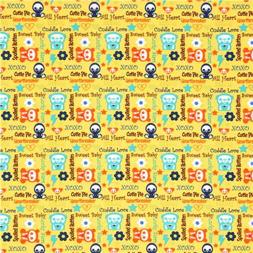 yellow Skelanimals animal skeleton fabric sweet words USA 3