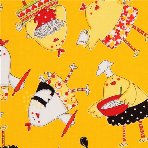 yellow animal fabric with cooking chicken Timeless Treasures Fabric