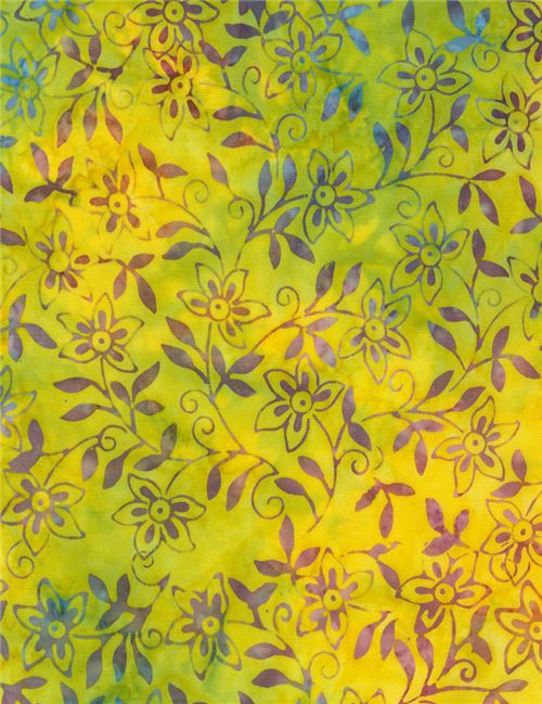 yellow batik colorful flower design fabric by Timeless Treasures Fabric ...