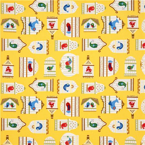 yellow bird cage designer fabric from the USA Fabric by Timeless ...