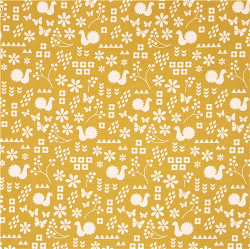 yellow canvas flower bird garden fabric Kokka Japan Garden 2