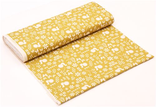 yellow canvas flower bird garden fabric Kokka Japan Garden 3