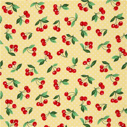 yellow cherry polka dot fabric Cherry Dot by Michael Miller Fabric by ...