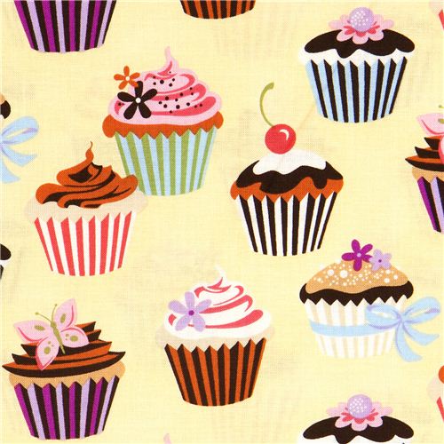 yellow cupcakes fabric cherry Robert Kaufman kawaii 1
