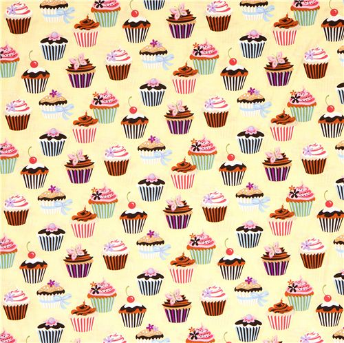yellow cupcakes fabric cherry Robert Kaufman kawaii 2