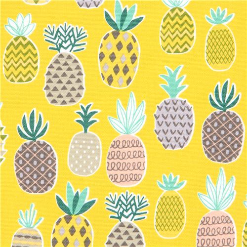 yellow cute pineapple fruit laminate fabric from Japan modeS4u
