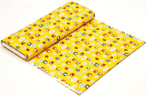gelber Designer Stoff mit Schul Eulen bravo A+ 3