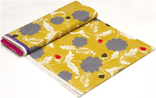 yellow echino canvas fabric Dahlia bird & flower Japan 3